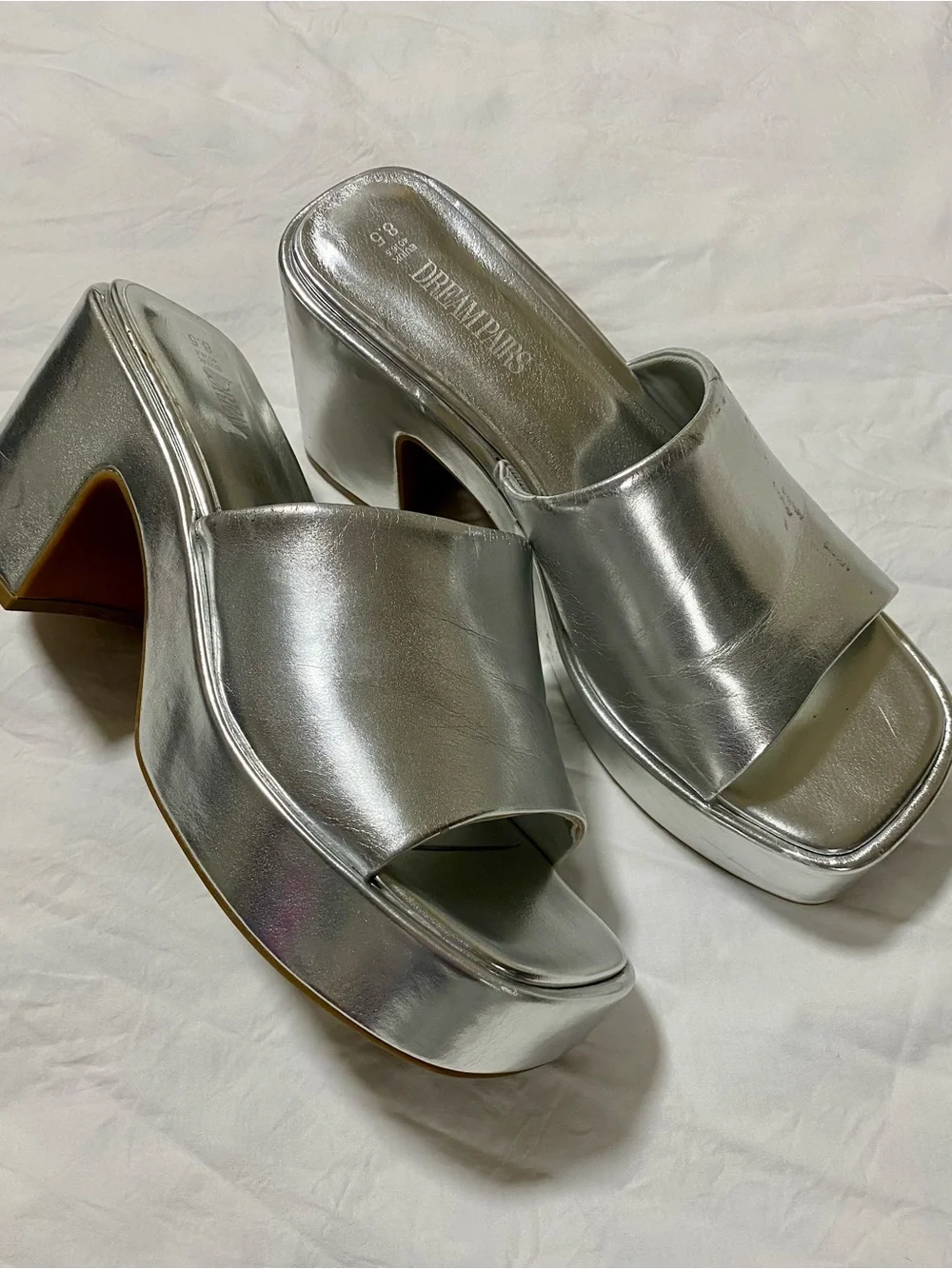 Dream Pairs Silver Platform Slide Mules